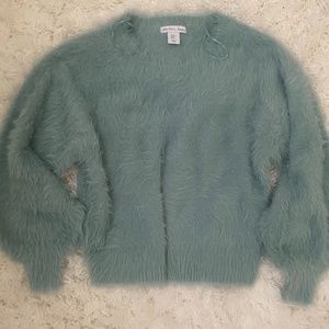 fuzzy blue sweater